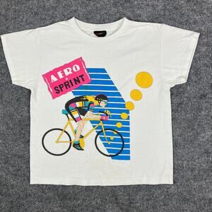 Body Motion T-Shirt Womens Size S White Aero Sprint Retro Cycling Graphic Tee
